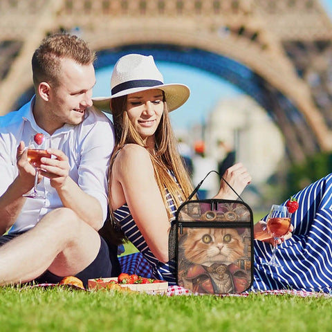 Couple enjoying picnic with Insulated Lunch Bag For Women With Side Pocket And Durable Zippers Keeps Food Fresh All Day.