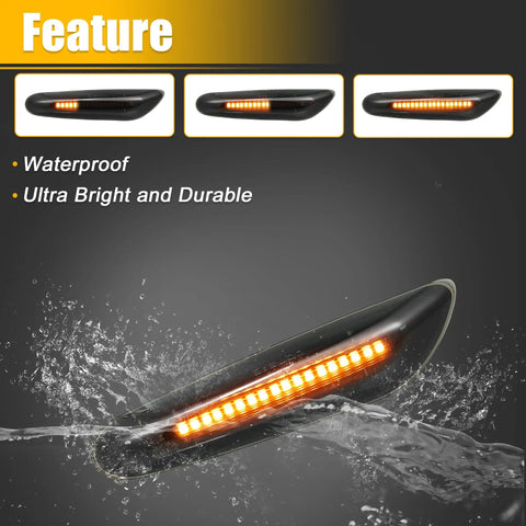 Full LED Side Turn Signals for BMW 1 3 5 Series E36 E46 E60 E87 E90 E92 X1 X3 Amber Fender Side Marker Lights Waterproof