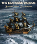 Seahorse Barque 3D Wooden Puzzle for Adults, Sailboat Model Kit With 603 Piece DIY Build, stormy sea backdrop 