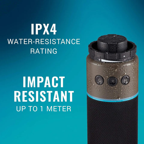 Close-up of water-resistant OneSource Rechargeable Camping Gear Set With Camp Shower Cordless Vacuum Portable Fan Bluetooth Speaker.