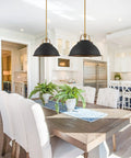 16-Inch 3-Light Modern Farmhouse Pendant Light With Metal Dome Shade In Golden Brass And Sandblasted Black Finish above dining table