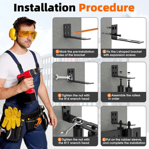Installation steps for Sliding Gate Roller Guide Kit With Heavy Duty 6 Inch Adjustable Nylon Wheels And Rust Proof L Bracket.