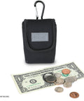 Grab And Go Coin Pouch With Belt Clip And Carabiner For Easy Access Mini Wallet Change Holder; black pouch with US coins.