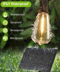 48Ft Solar Powered Outdoor String Lights With Remote Waterproof Dimmable Patio Lighting bulb and solar panel in rain