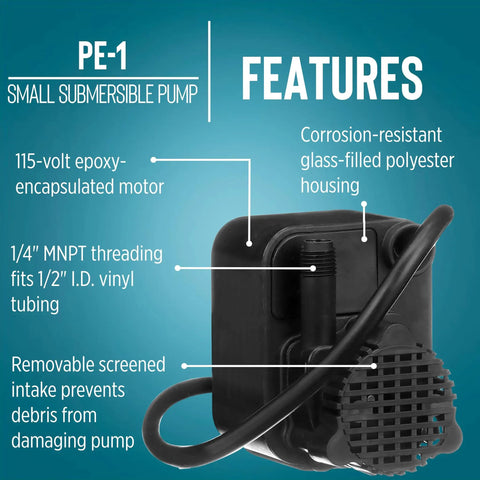 Diagram of Compact Submersible Pump Epoxy Encapsulated Direct Drive 115 Volt 0.008 HP 170 GPH With 6 Ft Cord for Fountains.
