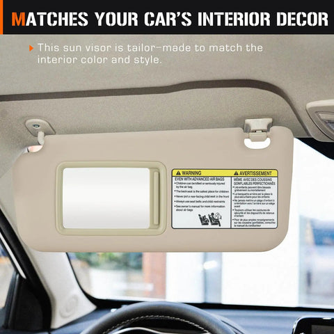Toyota RAV4 Left Driver Side Beige Sun Visor With Vanity Light Replacement for 2006-2013, matching car's interior.