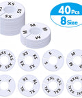 40 Pack Round White Plastic Closet Rack Dividers Preprinted With 8 Sizes XXS To XXXL For Easy Organization No More Handwriting And Smudges Double Sided For Quick Identification Fits Standard Rods 3.5 Inch Outer Diameter