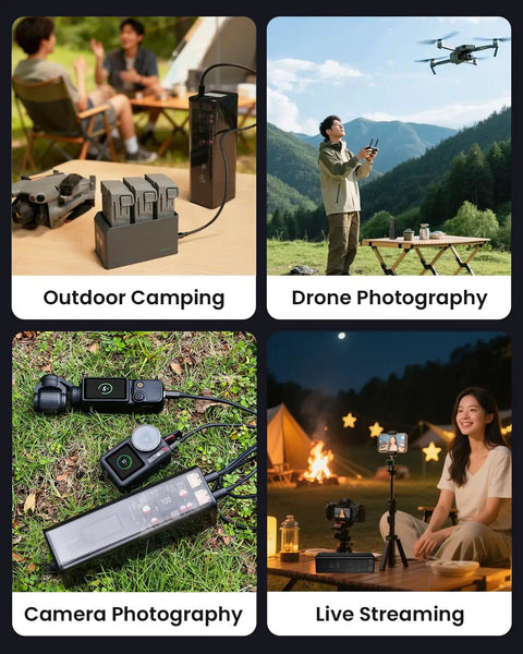 Drone Power Station With USB-C Fast Charging For DJI And More Portable 27000mAh 100Wh Power Bank in various outdoor uses