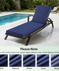 Outdoor Chaise Lounge Cushions Navy Blue Waterproof And Fade Resistant With Easy Care Removable Cover And Ties Durable Weatherproof Fabric For Lawn Patio Pool Beach Loungers That Fit Most Lounge Chairs on wicker lounger by pool.