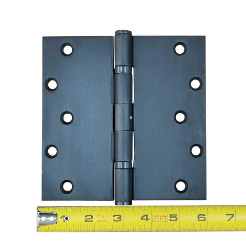 Heavy Duty Commercial 6 Inch Square Ball Bearing Door Hinges Oil Rubbed Bronze 2 Pack visible with measuring tape for size