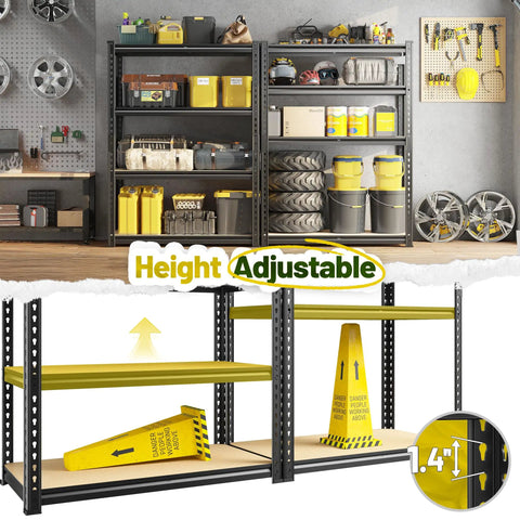 Heavy Duty 4 Tier 48 Inch Metal Shelving Unit With Easy Assembly For Home Garage 1600 Lb Capacity Rolled Edge Steel Columns Wide Open Shelves For Easy Access Storage, height adjustable garage rack