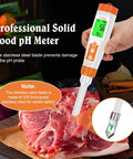 All In One Digital pH Tester And Thermometer For Food With Stainless Steel Probe testing meat on a cutting board