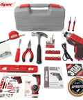 Red 35 Piece Tool Kit With 3.6V USB Electric Screwdriver And Drill Set, portable power tool with bits and accessories displayed