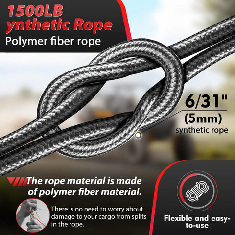 Beefy Portable Drill Winch With 1500 Lb Capacity Red Handheld Winch Kit 40 Foot Synthetic Rope 360 Degree Hook Rotation rope close-up