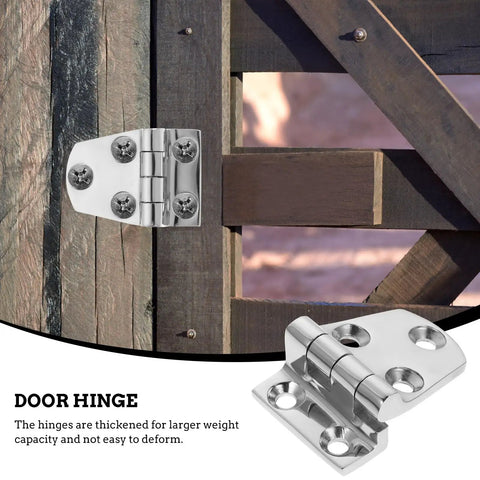 Heavy Duty 316 Stainless Steel Door Hinges Two Pack 54x37mm on wooden gate. Anti rust and quiet operation for home and marine use.