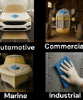 LiME LiNE 2K Clearcoat automotive paint kit collage of four items: car, tractor, boat, and industrial surface.