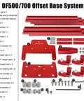 Beefy Offset Base System With Parallel Guide For Woodworking, 59 Inch Outrigger Bar, shown disassembled with components labeled