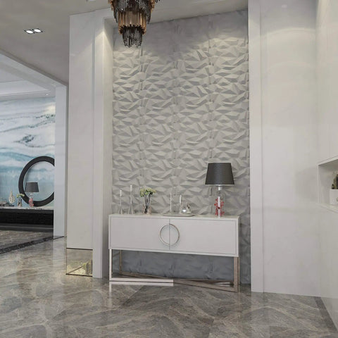Matte White Marble Wall Panels 19.7 x 19.7 Inches Pack Of 12, PVC Waterproof Fire-Resistant, textured wall in modern room