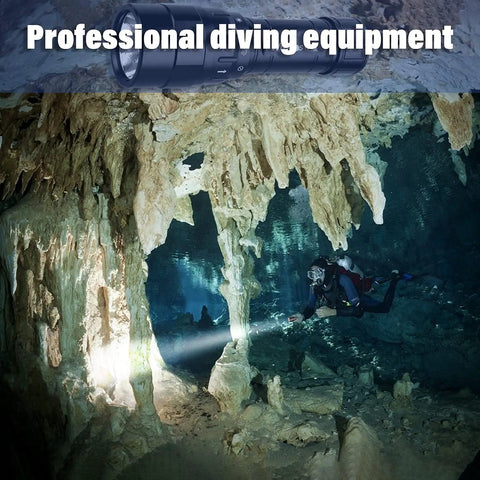 Cave diver using DL10R Dive Light 4500 Lumens Beast Mode Underwater Flashlight, Type C Rechargeable, IPX-8 Waterproof, 100m depth