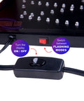 Close-up of control switches on LED Neon Open Sign For Business With Flashing Mode Horizontal LED Sign For Stores Includes Business Hours And Open And Closed Signs Plug In Easy Install With 4.7 Foot Power Cord.