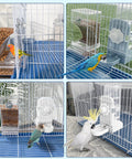 Automatic Bird Feeder And Water Dispenser Set For Cage with birds feeding and drinking, showcasing gravity tray and clear containers.