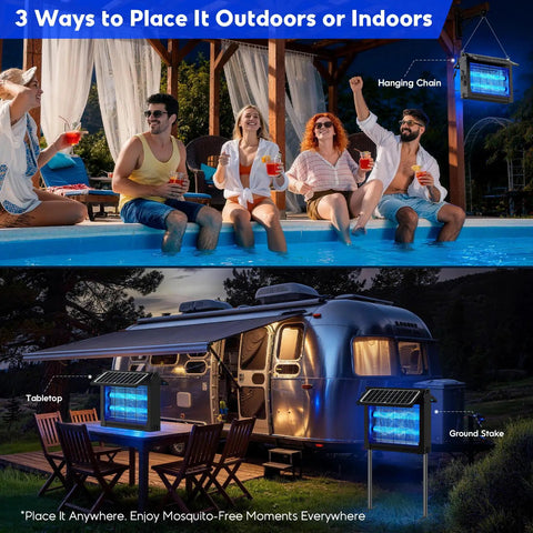 Dual Powered Mosquito Zapper With 4500V Electric Grid USB Recharge Auto On Off IPX5 Waterproof Outdoor Fly Trap in outdoor setup
