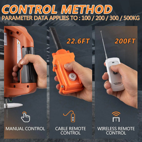Top Rated Leomru 1100 Lb Electric Hoist Winch remote control methods for manual, cable, and wireless operation.
