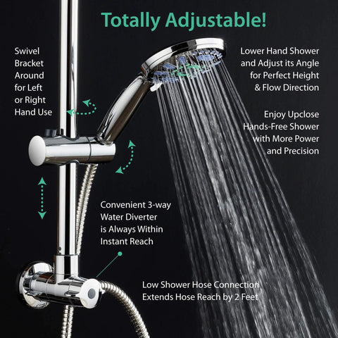 No-Drill 34-Inch Shower Bar With LED Temperature Display, 3-Way Rain And Handheld Shower Head, Stainless Steel Chrome