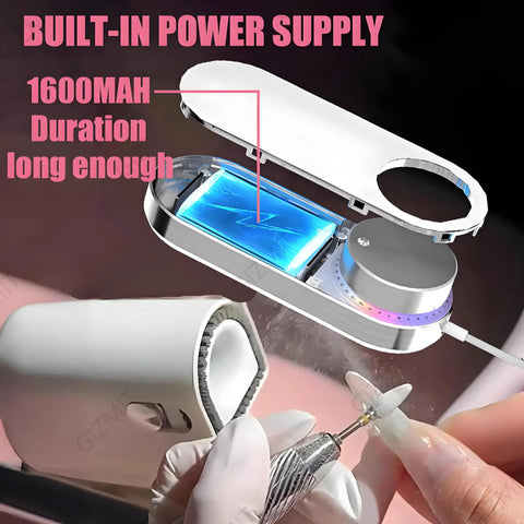 Straight Up Professional 2 In 1 Electric Nail Vacuum Cleaner And Drill Machine Kit, 30000 RPM showing detailed built-in power supply and battery.