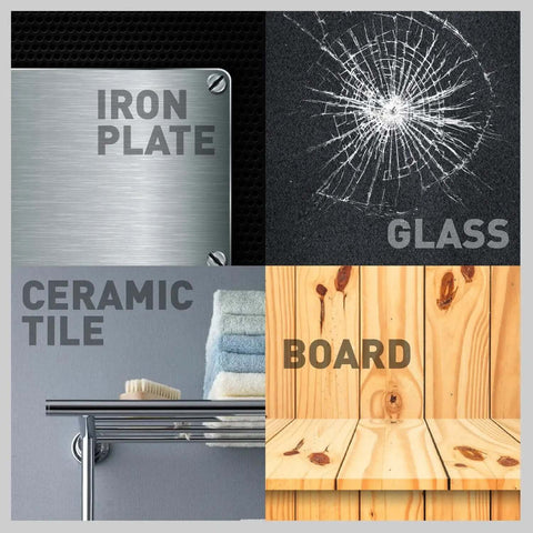 Variety of materials including iron plate, glass, ceramic tile, and board for marking with 2 Pack 6 Inch Automatic Center Punch With Adjustable Impact One Hand Operation Built Tough For Precise Marking And Hole Centering In Wood And Metal Projects