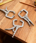 12 Pack 6 Inch Locking C Clamps With Swivel Pads And Regular Tips on wooden table for home cabinets, woodworking, shop auto repair