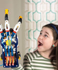 Child using Ultra Dope Hands-On Hydraulic Cyborg Hand Kit For Stem Fans, Build A Wearable Mechanical Gripper Operated By Your Fingers Without Motors Or Batteries, Learn Pneumatic Systems, Features Adjustable Size Fit For Different Hands.