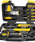 Kickass 39 Piece Household Tool Set With Sweet Organized Case For No Sweat Diy Fixes Featuring Knockout Corrosion Resistant Chrome Hammer Pliers Screwdrivers And Tape Measure in a black durable toolbox.
