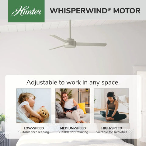 52 Inch Indoor Ceiling Fan No Light With 3 Blades And Standard Mount For Bedroom Living Room Or Kitchen Matte Nickel Finish