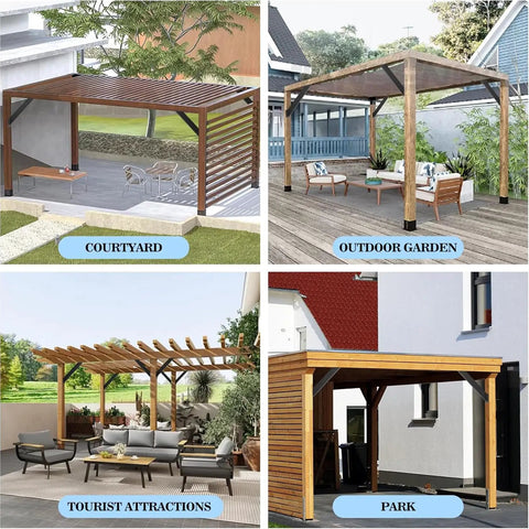 Four outdoor pergola designs using Heavy Duty Pro Grade 45 Degree Angle Corner Brackets For Pergola And Gazebo DIY Projects.
