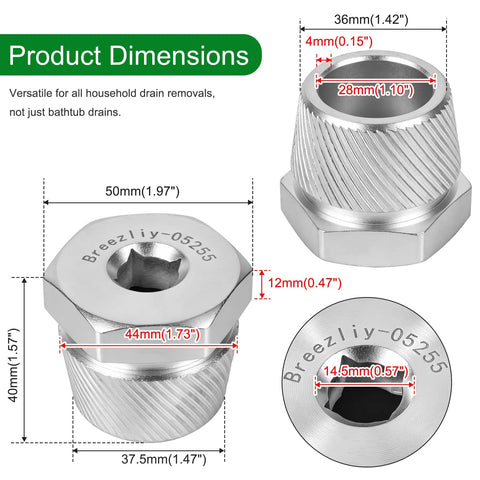 1.5 Inch Tub Drain Extractor For Quick Removal Of Broken Rusted Or Stubborn Drains Heavy Duty Hardened Steel With Gold Plated Finish Easy Grip Design For Home DIY Pipe Repair Plumbing Tool For Clear Clogs And Fast Fixes dimensions diagram