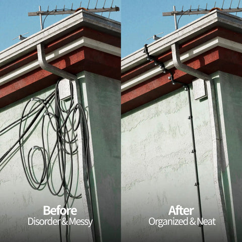 Before and after using Cable Routing Kit With Wall Pass Through Grommet Mounting Kit For Gen 2 And Gen 3 Dish And Mini Ethernet Install