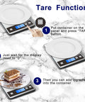Tare function on 22 Pound Digital Kitchen Scale With Type C And Battery Dual Charging, Pro Grade 1g 0.1oz Precision, Waterproof LCD