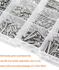Heavy Duty Pro Grade 560 Piece Phillips Pan Head Machine Screw And Hex Nut Washer Assortment Kit showing organized stainless steel screws.