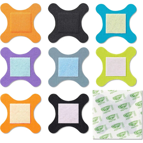 Tough As Nails Antibacterial Bandages For Elbows And Knees 3X3 Inch assorted color dressings showing 10 pack design on display.