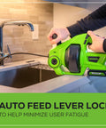 Cordless Drain Auger Snake For Sinks, Showers, Toilets And More, 23 Foot Reach, 560 RPM, 24V Battery Powered in use at kitchen sink