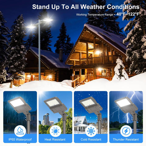 High Output 110W LED Work Light With Bright White Flood Beam For Off Road Rigs Trucks And Trailers Rugged Aluminum Housing Weatherproof Build Quick Install Long Lasting Power For Night Shifts displayed in various weather conditions.