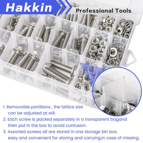 Beast Mode 360 Piece M5 M6 M8 304 Stainless Steel Metric Flange Bolt and Nut Assortment Kit with Hex Bolts in storage bins