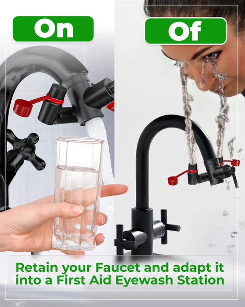 Eye Wash Kit For Faucets, Emergency Faucet Mounted Eyewash Station With Sink Attachment showing water flow