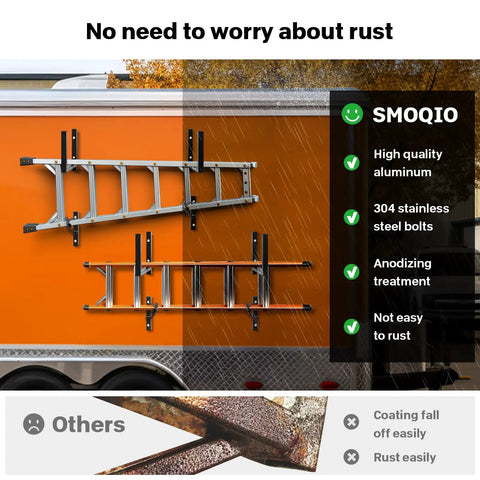 Beefy Side Mount Aluminum Ladder Rack For Enclosed Trailers Built To Last Heavy Duty And Rust Resistant Easy Install Durable Trailer Accessory With Corrosion Resistant Finish And Stainless Steel Bolts, side view
