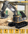 11 Channel Remote Control Excavator Toy For Boys With Lights And Dual Batteries Included on construction site