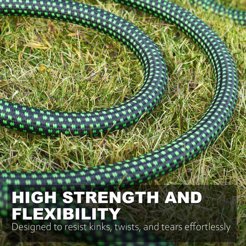 Relxitl garden hose, flexible, green and black braided exterior, 100 ft for outdoor use