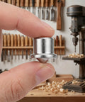 Close-up of silver metal transfer plug from Sixteen Piece Pro Grade Silver Metal Transfer Plugs Drill Alignment Tool for precision doweling.