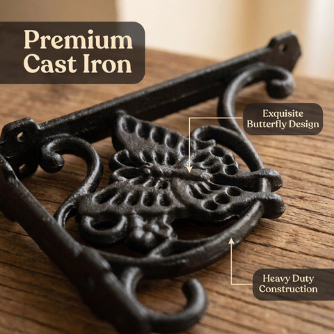 Built Like A Tank Heavy Duty Cast Iron Shelf Brackets 4 Pack Butterfly Wall Corbels 8 X 5.5 Inch, exquisite black iron butterfly design.