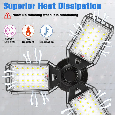 Ultra Bright 8000 Lumen 80W LED Garage Light Bulb 2 Pack With Three Adjustable Panels Daylight 6500K heat dissipation